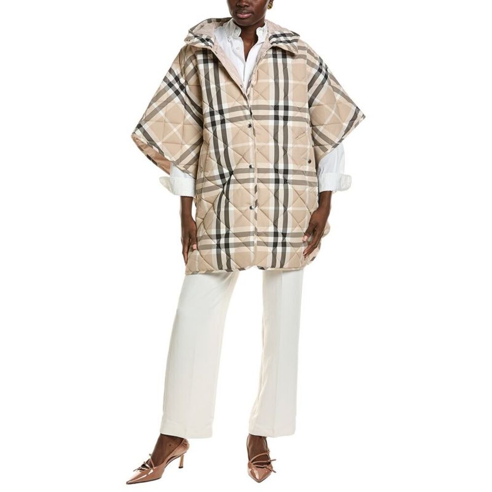 Burberry Womens Quilted Snap Poncho, Tan